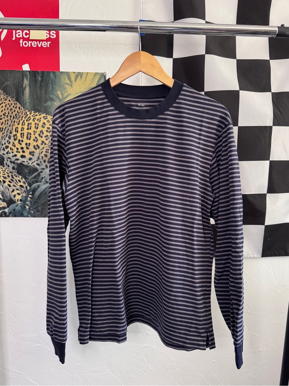 Uniqlo AIRism Cotton Striped Long Sleeve T-Shirt